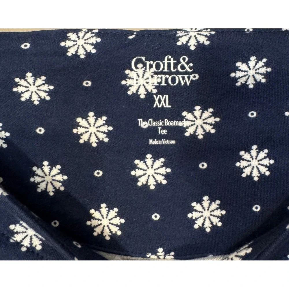 Croft & Barrow Boatneck Tee Women XXL Blue Snowflake 3/4 Sleeve Cotton‎ Top NEW